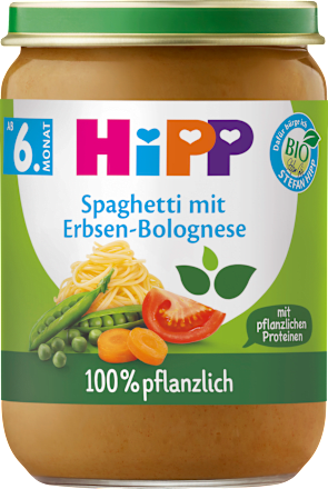 Menü Spaghetti mit Erbsen-Bolognese ab 6.Monat pflanzlich  HiPP