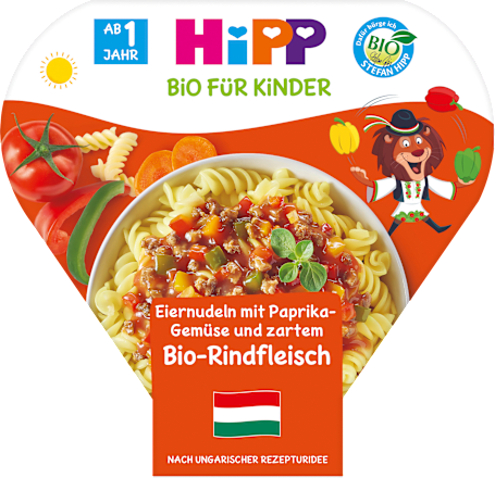 Kinderteller Eiernudeln mit Paprika-Gemüse und zartem Rindfleisch ab 1 Jahr  HiPP