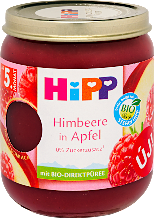 Bio bébidesszert málnával és almával 5 hónapos kortól HiPP