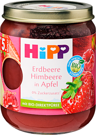Bio bébidesszert alma eperrel és málnával 5 hónapos kortól HiPP