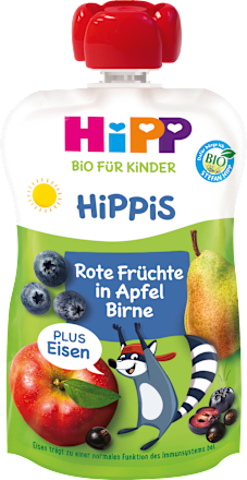 Hippis EKO voćni pire – jabuka i kruška s crvenim voćem i željezom HiPP