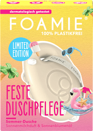 Festes Duschgel Sommer-Dusche, Sonnenmilchduft & Sonnenblumenöl Foamie
