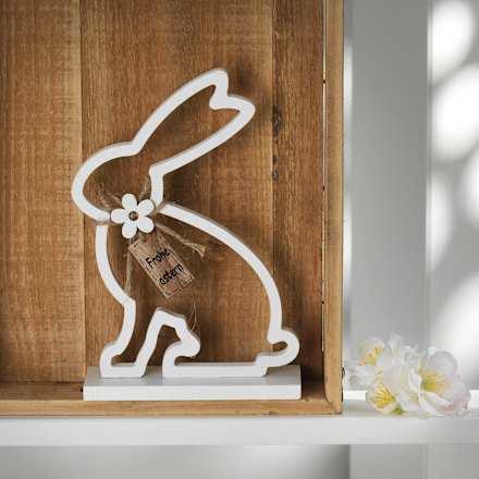 Holzaufsteller Hase Umriss weiß Dekorieren & Einrichten