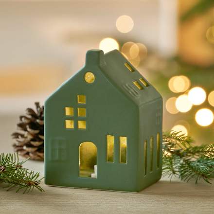 Dekoaufsteller, Haus mit LED, grün (14 cm) BOLTZE