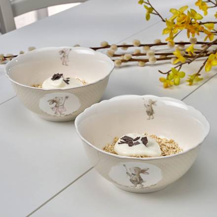 Müslischale mit Hasenmädchen, gepunktet, braun BOLTZE