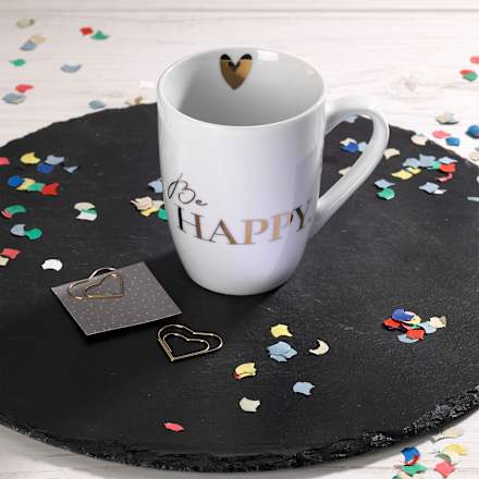 Kaffeebecher 'Be happy' weiß BOLTZE