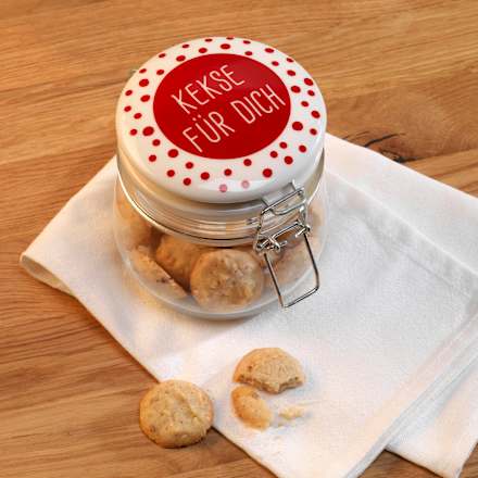 Glasvorratsdose 500ml mit Bügelverschluss "Kekse für dich" rot-weiß 11x11cm  Dekorieren & Einrichten