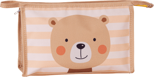 Kulturbeutel Kinder braun gestreift mit Bär  Fabrizio