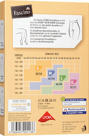 Strumpfhose dezent glänzend schwarz Gr. 50/52, 15 DEN Fascino