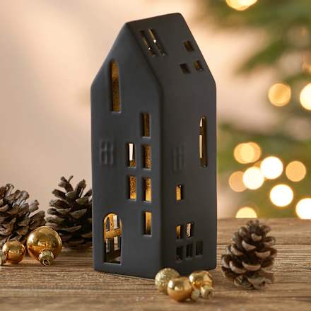 Dekoaufsteller, Haus mit LED, schwarz (20 cm) BOLTZE