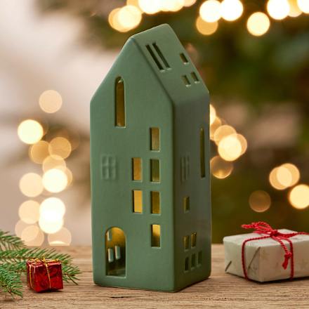 Dekoaufsteller, Haus mit LED, grün (20 cm) BOLTZE