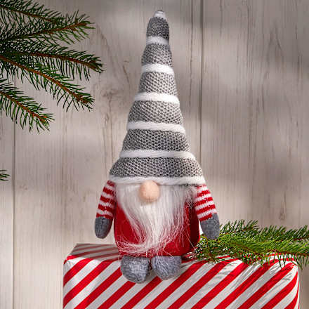 Stoffwichtel mit geringelter Mütze, grau-weiß-rot BOLTZE