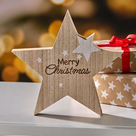 Holzstern "Merry Christmas", natur-weiß BOLTZE