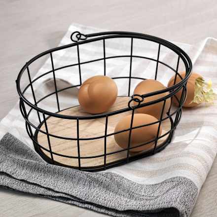 Metallkorb mit Holzboden & Henkel, schwarz Dekorieren & Einrichten