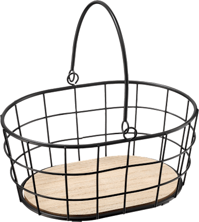 Metallkorb mit Holzboden & Henkel, schwarz Dekorieren & Einrichten