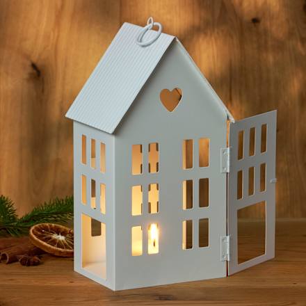 Windlicht aus Metall, Haus, weiß (25 cm) BOLTZE