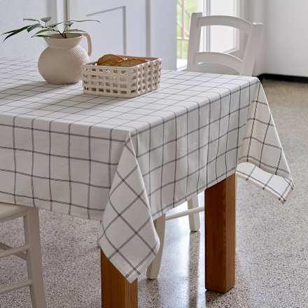 Tischdecke aus Baumwolle/Leine, kariert/offwhite (180x140 cm) BOLTZE