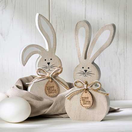 Holzhase "HAPPY EASTER" mit Bastschlaufe, natur-weiß BOLTZE