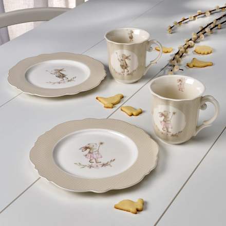 Keramikteller mit Hasenmädchen, gepunktet, braun BOLTZE