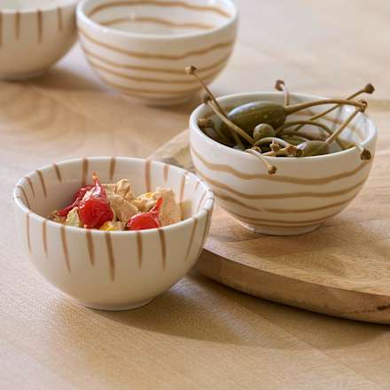 Dipschälchen aus Steingut, gestreift, natur/beige (4,5x8,5cm) Dekorieren & Einrichten