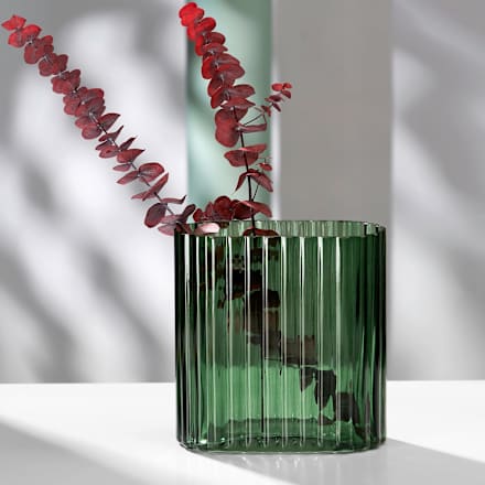 Vase aus Glas, geriffelt, grün (18x18x9 cm) BOLTZE