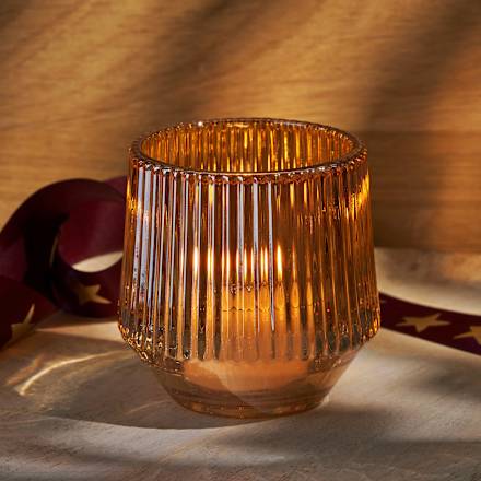 Kerzenhalter aus Glas, Rillen, gold glänzend BOLTZE