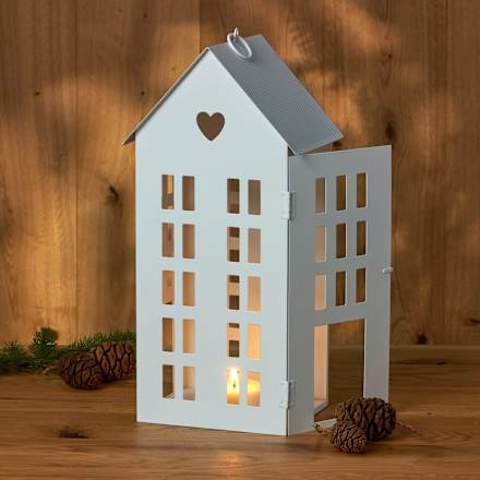 Windlicht aus Metall, Haus, weiß (35 cm) BOLTZE