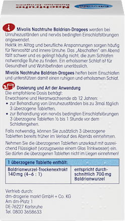 Nachtruhe Baldrian-Dragees Mivolis