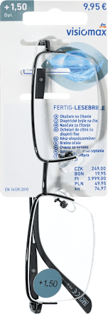 Olvasószemüveg +1,5 dioptriás, fekete fém félkerettel Visiomax