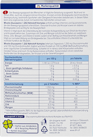 Glucosamin 1.250 Nährstoff-Komplex Mivolis