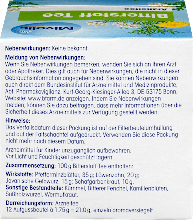 Arzneitee, Bitterstoff Tee (12 Beutel) Mivolis