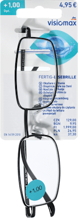 Olvasószemüveg +1,0 dioptriás, fekete fém kerettel Visiomax