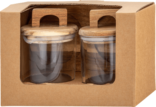 Set kozarcev za shranjevanje s pokrovom iz akacijevega lesa in podstavkom Home&Decor