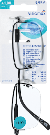 Olvasószemüveg +1,0 dioptriás, fekete fém félkerettel Visiomax