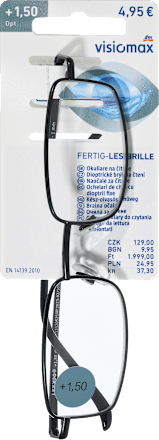 Olvasószemüveg +1,5 dioptriás, fekete fém kerettel Visiomax