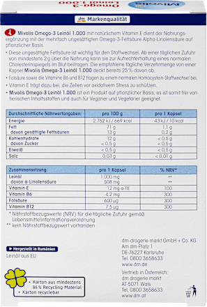 Omega-3 Leinöl 1.000, Kapseln 30 St. Mivolis
