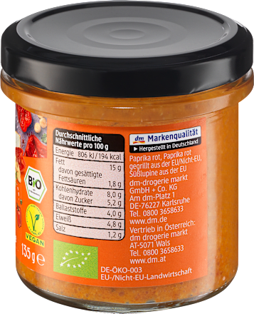 Veganer Aufstrich Paprika & Süßlupine dmBio