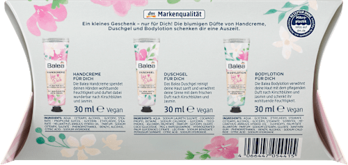 Zestaw prezentowy dla Ciebie 3 elementy krem do rąk, żel pod prysznic, balsam do ciała Balea