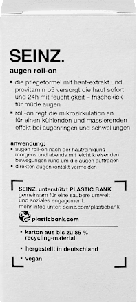 Krem roll-on pod oczy z ekstrakrem z konopii SEINZ.