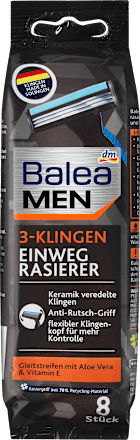 Eldobható borotva 3-pengés, aloevera- és E-vitamin-tartalmú krémezőcsíkkal Balea MEN