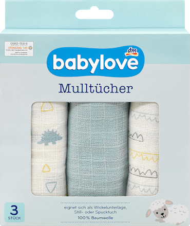 Mulltücher blau/weiß Dino babylove