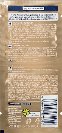 Gesichtsmaske Milch & Honig (2x 8 ml) Balea
