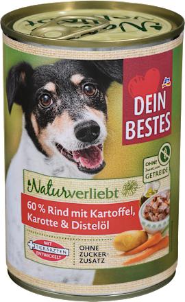 Karma mokra dla psa Naturverliebt, 60% wołowiny z ziemniakiem, marchewką i olejem Dein Bestes