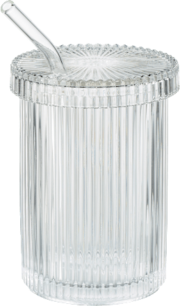 Glas mit Deckel und Glashalm, geriffelt (390ml) keine Marke