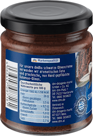 Brotaufstrich, Schwarze Olivencreme mit Feta dmBio