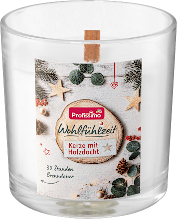 Sveća u čaši sa drvenim fitiljem  Profissimo