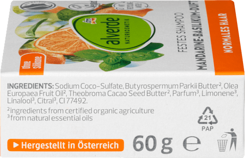 Festes Shampoo mit Mandarine-Basilikum-Duft alverde NATURKOSMETIK