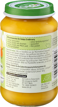 Gemüse Karotte-Fenchel mit Kartoffeln, ab dem 5.Monat dmBio