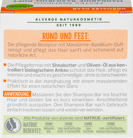 Festes Shampoo mit Mandarine-Basilikum-Duft alverde NATURKOSMETIK