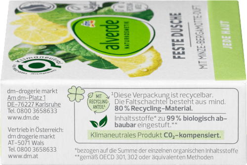 Trdo milo za tuširanje z vonjem mete in bergamotke alverde NATURKOSMETIK